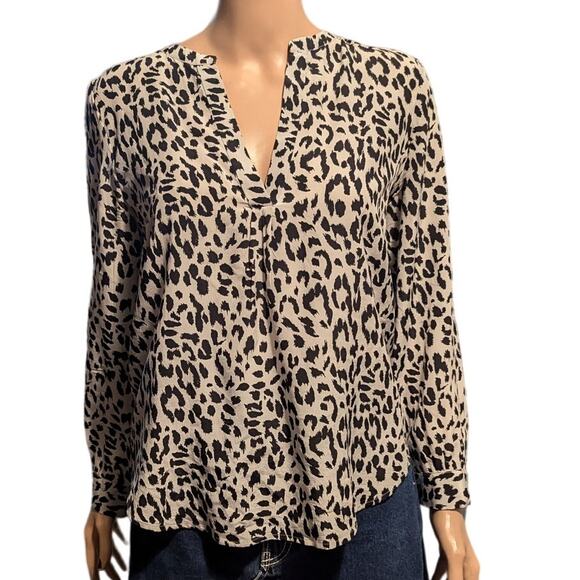 Joie Size S Animal Print Silk Blouse Split V Neck Long Button Sleeve - Picture 1 of 9